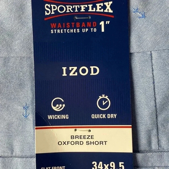 IZOD SPORTFLEX BREEZE OXFORD SHORT MENS SIZE 34” x 9.5” LIGHT BLUE WITH ANCHORS - Picture 10 of 15